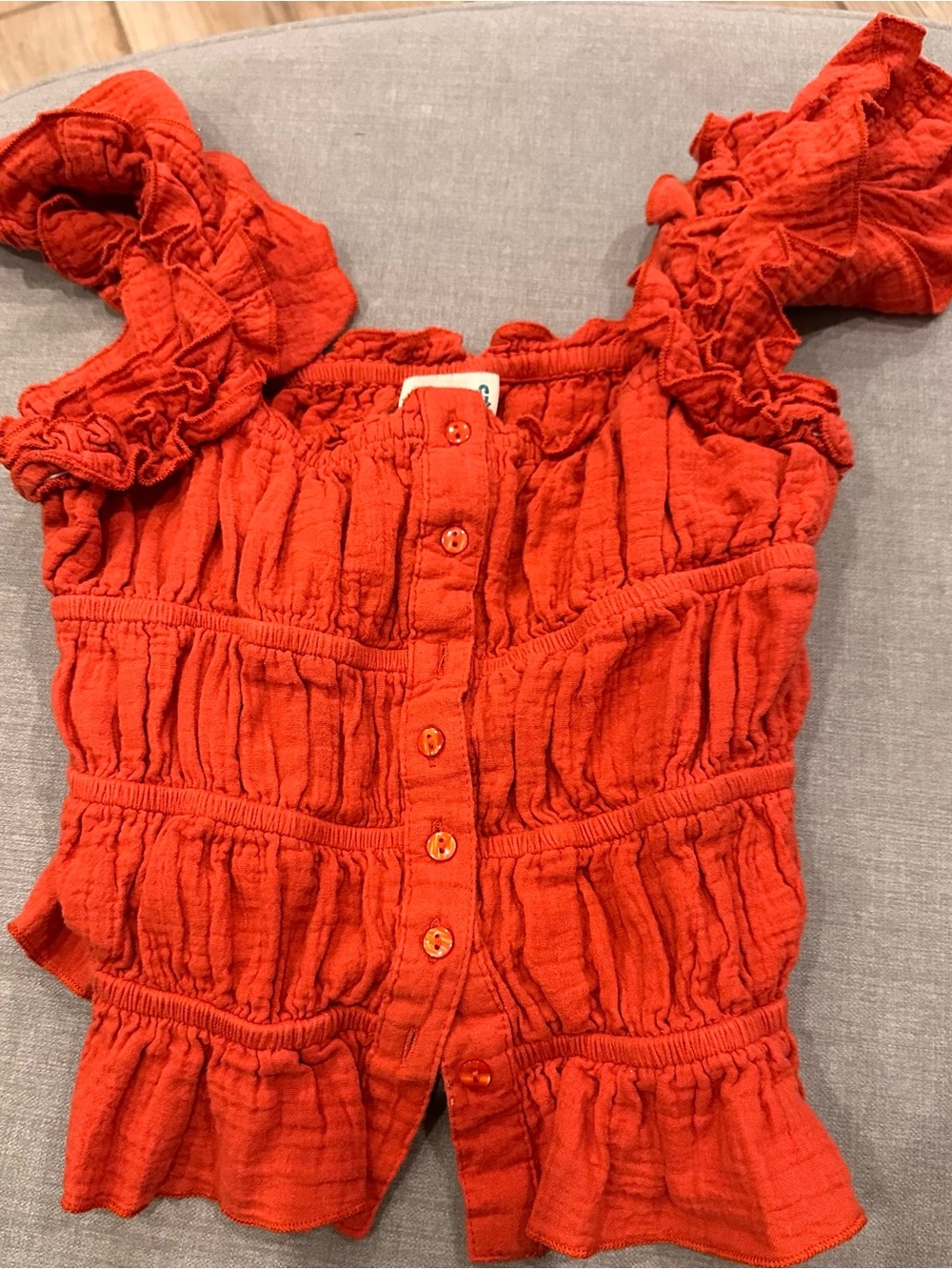 Rockin’ C Gauze Ruffle Top — Rust/Burnt Orange — Size Small